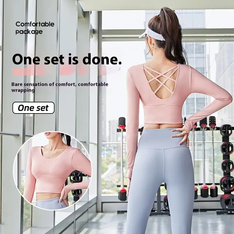 Juyatang beautiful back yoga long sleeves chest pad fitness yoga clothes top women's gym set women yoga set