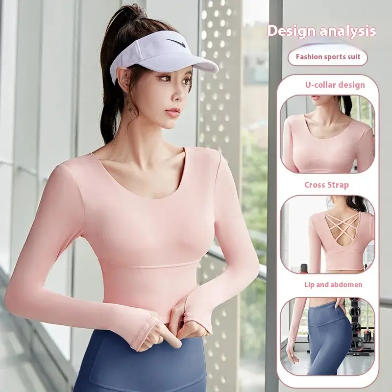 Juyatang beautiful back yoga long sleeves chest pad fitness yoga clothes top women's gym set women yoga set
