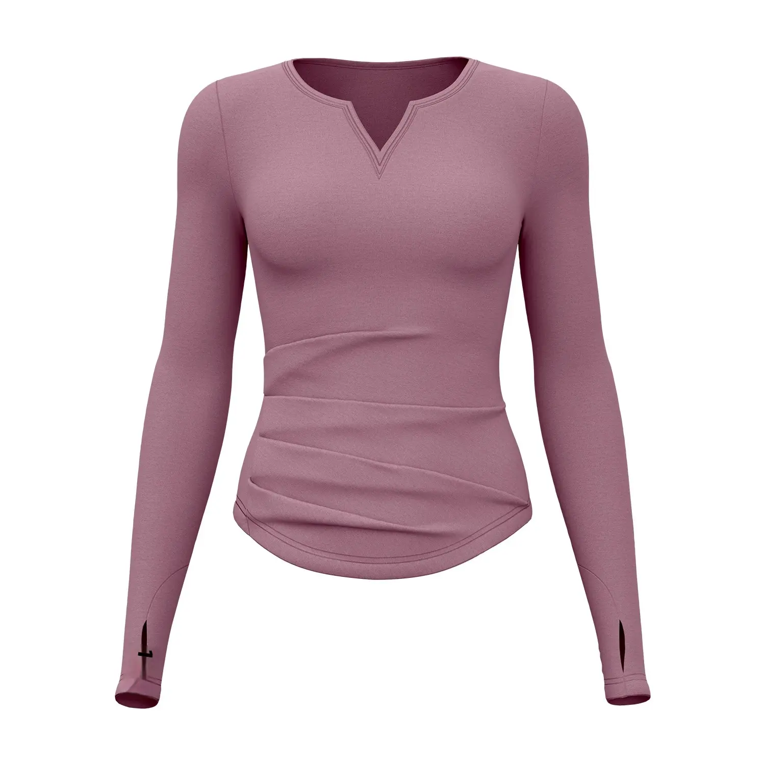Juyatang thin velvet V-neck long-sleeved pleated waist yoga clothes, thin tight sports top