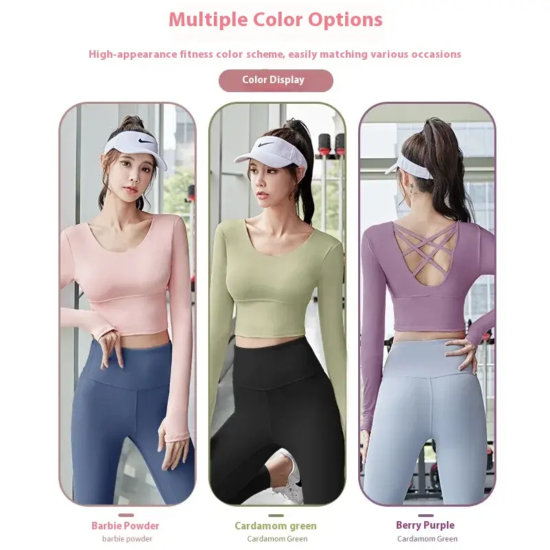 Juyatang beautiful back yoga long sleeves chest pad fitness yoga clothes top women's gym set women yoga set