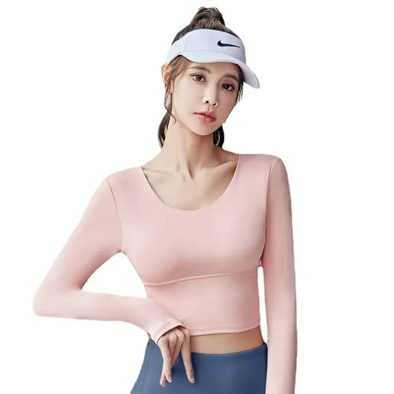 Juyatang beautiful back yoga long sleeves chest pad fitness yoga clothes top women's gym set women yoga set