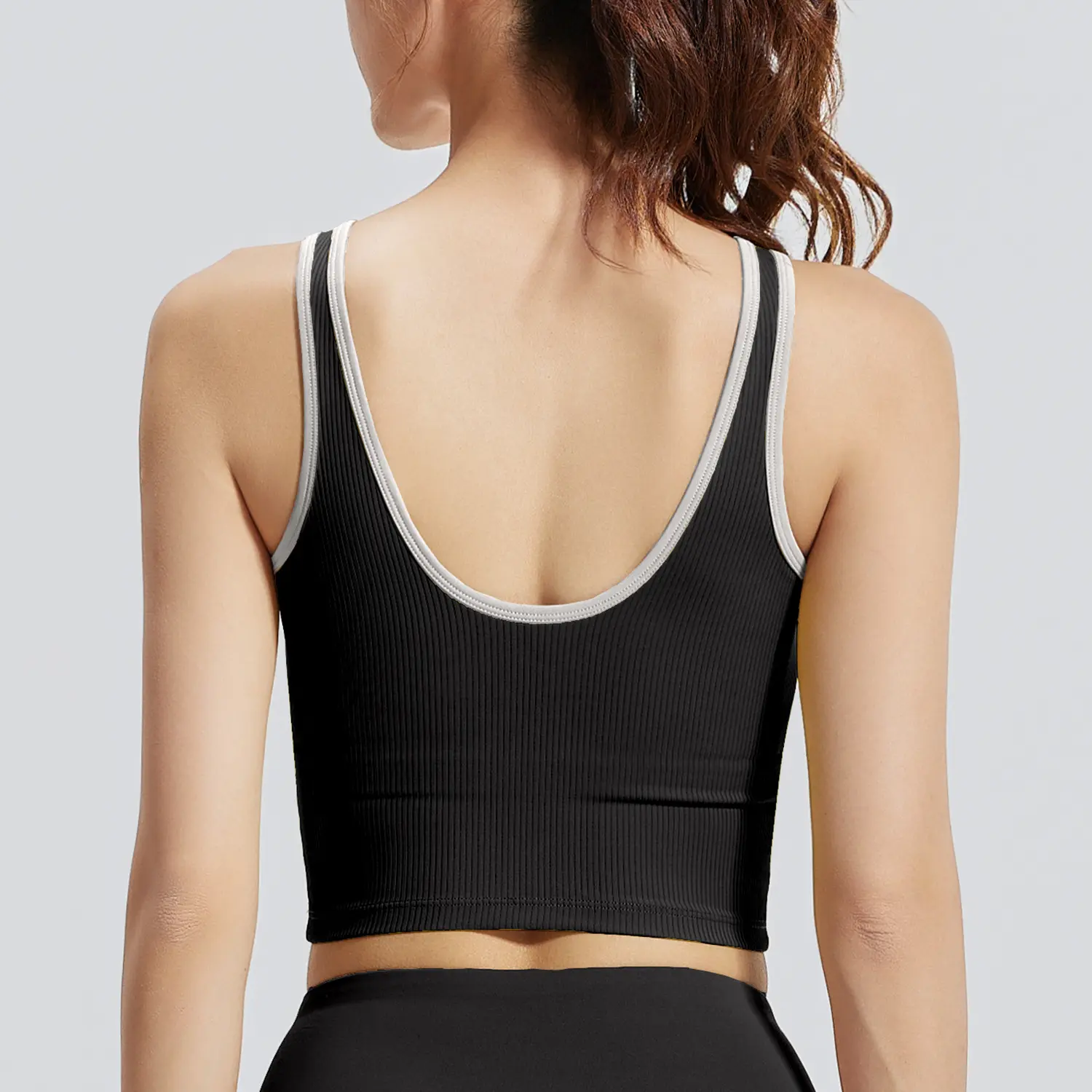 Juyitang's new zipper contrasting vest, striped slim-fitting and breathable fixed chest pad, shockproof yoga vest for women
