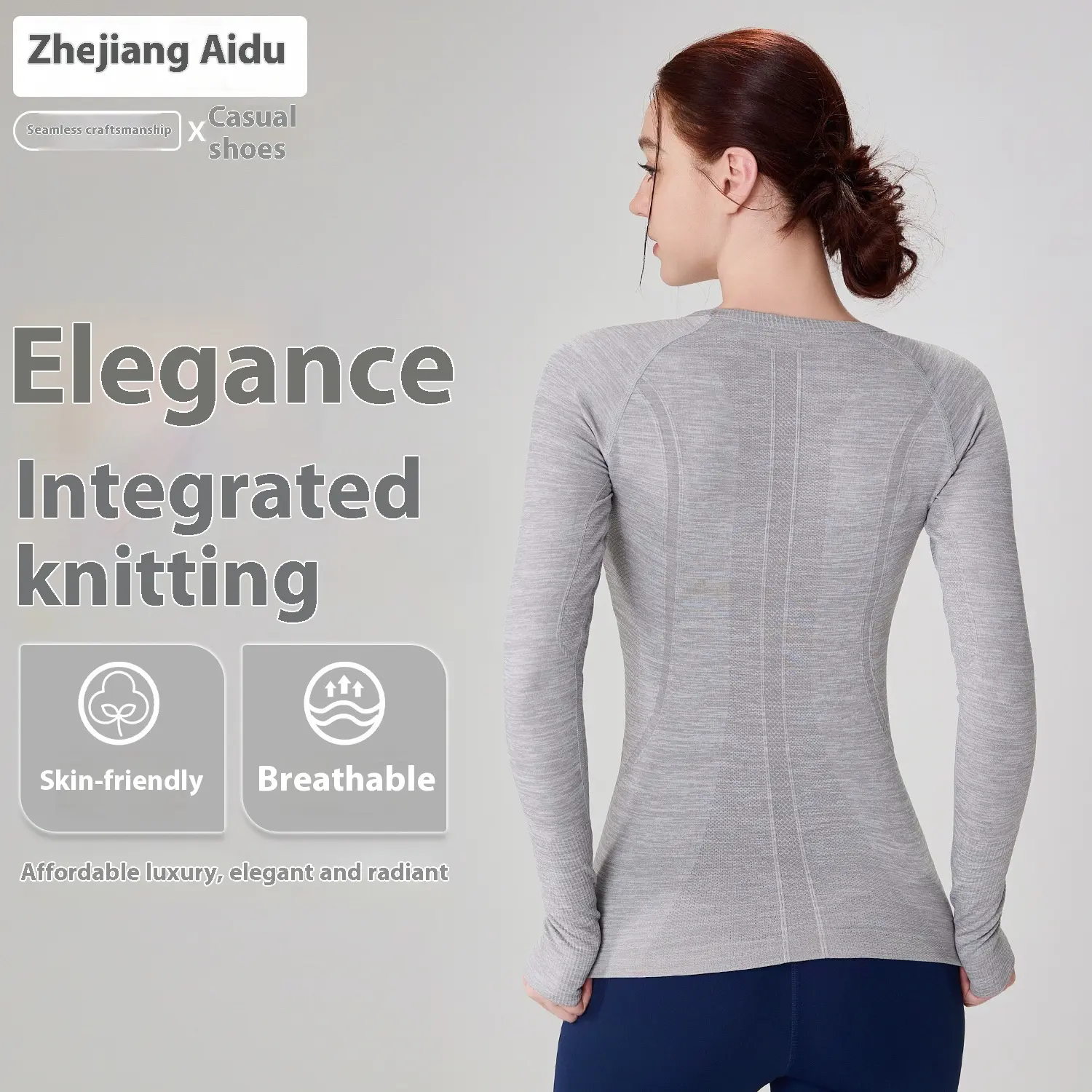 Seamless  fitness clothes women's three-dimensional slim-fit yoga clothes long-sleeved breathable crew neck running sports top