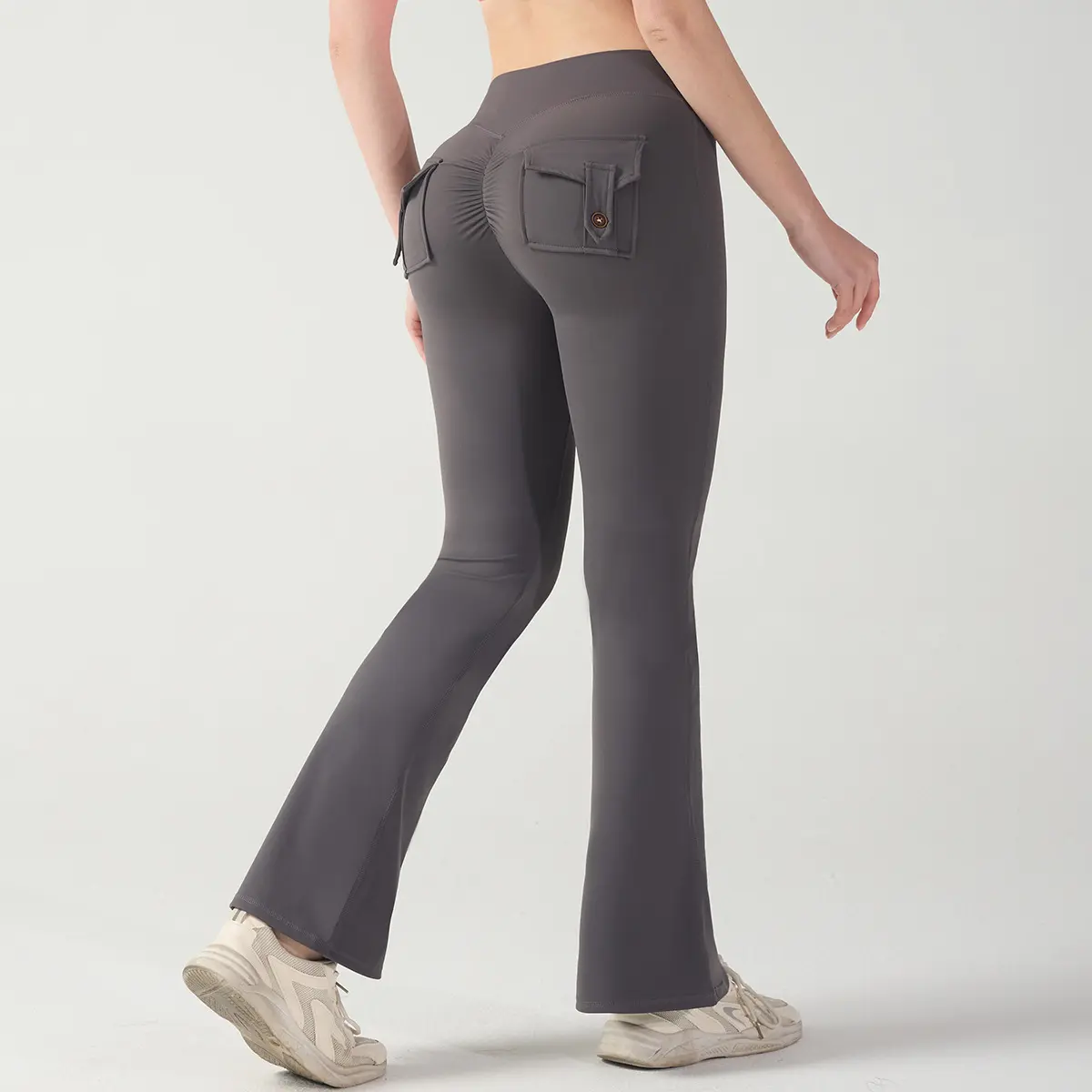 Tooling pockets slightly pull hips nude belly sports wide leg pants yoga pants women