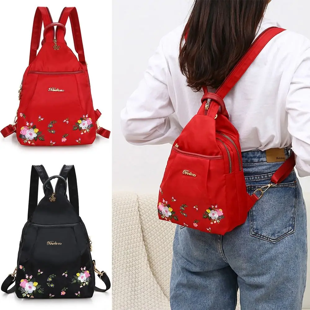 Fashion Embroidery Bag Casual Waterproof Oxford Women Backpack Female Large Capacity Travel Handbag Shopping Knaps Crossbody Bag