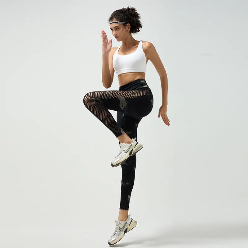 Side hollow tie-dye yoga trousers high waist belly quick-drying hip pants elastic leggings sports women fitness