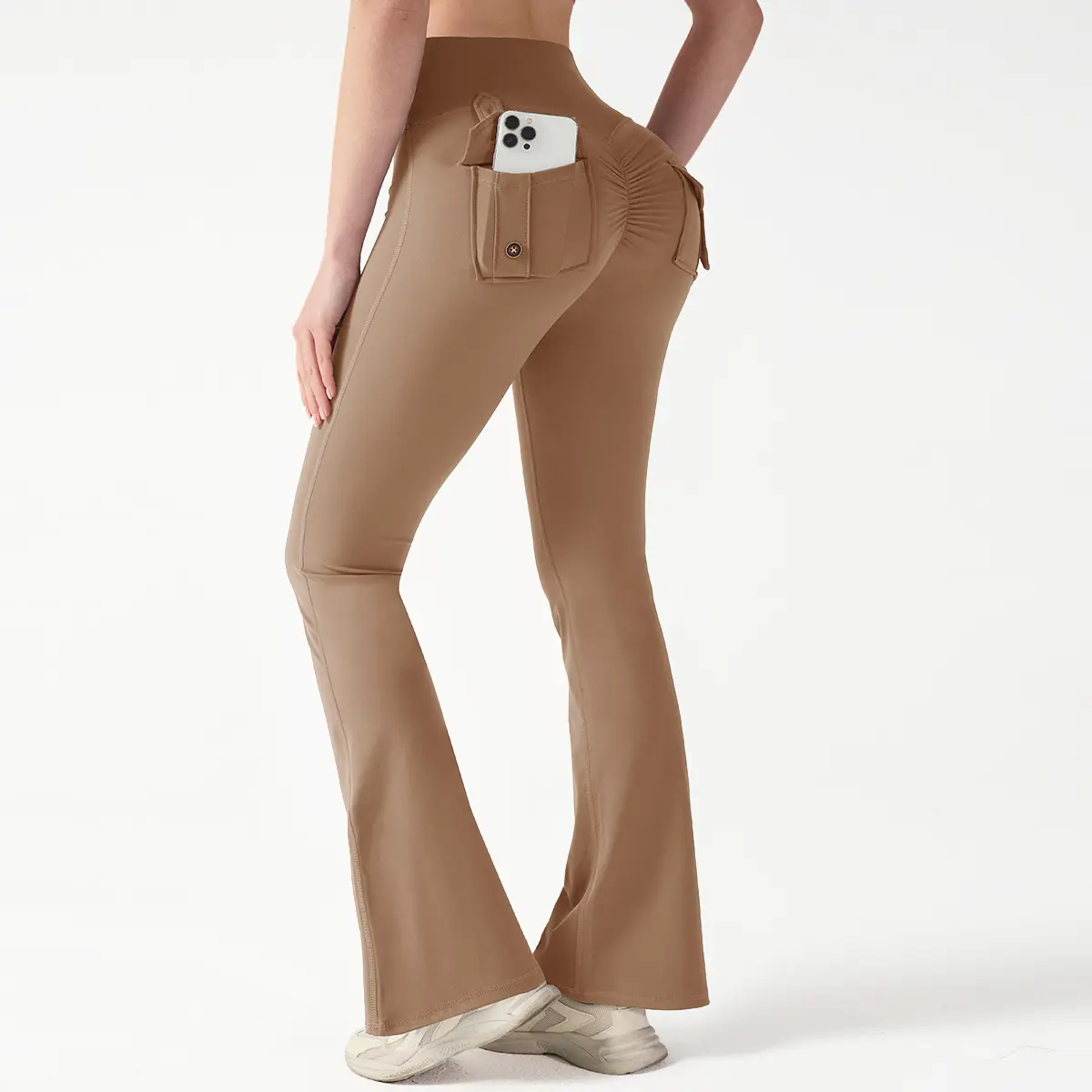 Tooling pockets slightly pull hips nude belly sports wide leg pants yoga pants women