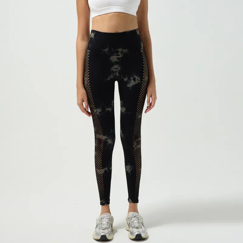 Side hollow tie-dye yoga trousers high waist belly quick-drying hip pants elastic leggings sports women fitness