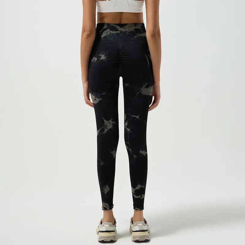 Side hollow tie-dye yoga trousers high waist belly quick-drying hip pants elastic leggings sports women fitness