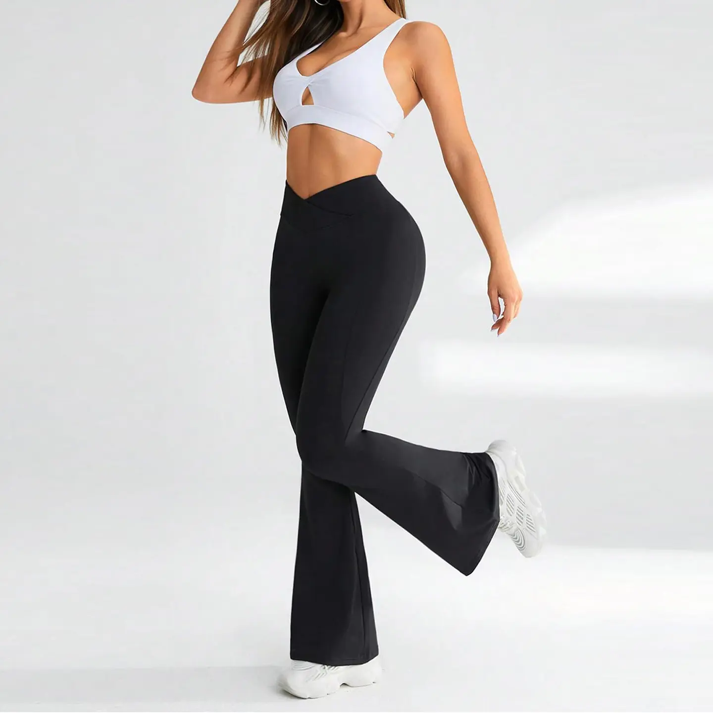 V waist cross long yoga pants sports fitness wide leg pants yoga pants women