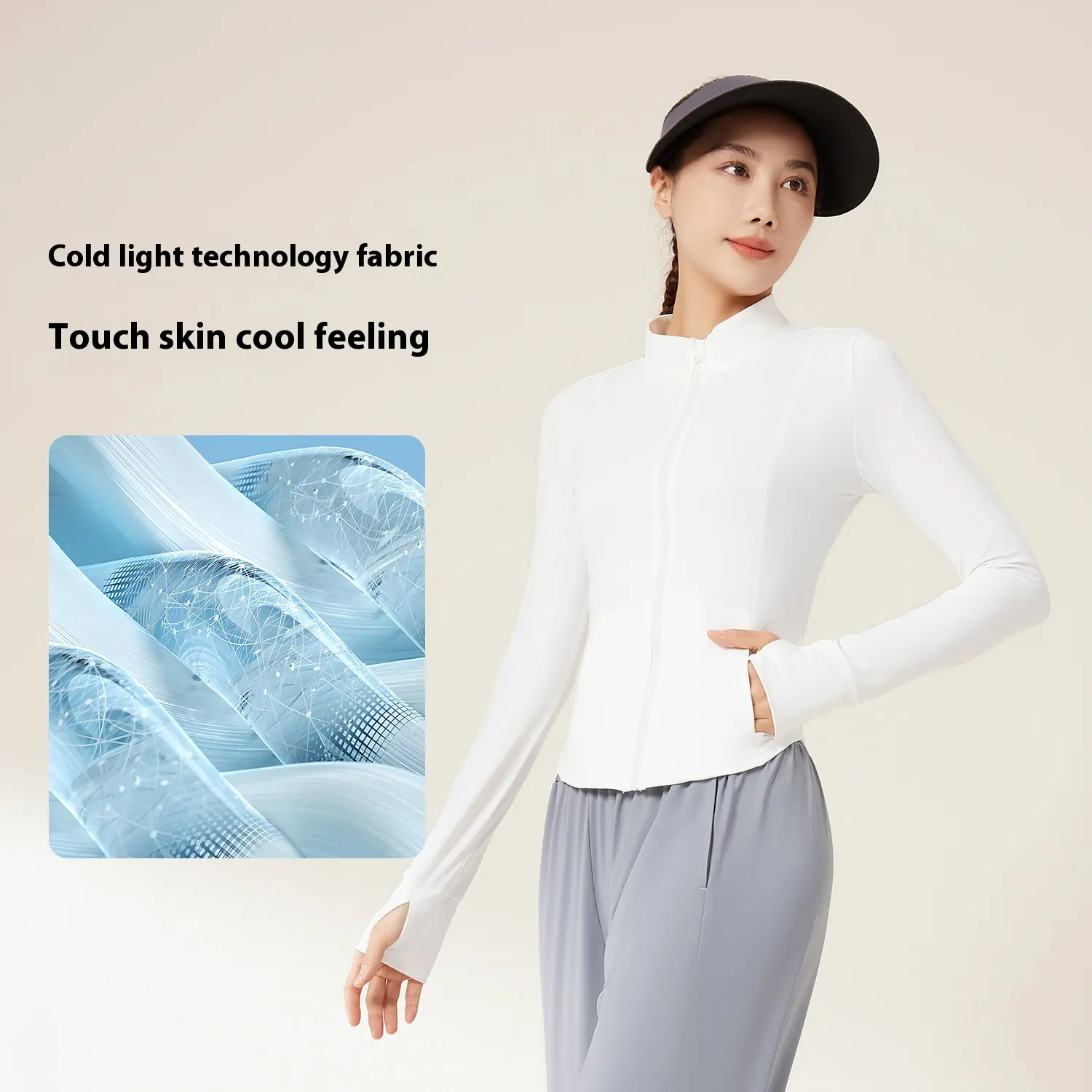 slim stand-up collar sunscreen clothing women's summer UV protection original yarn breathable tight no hat sunscreen clothing