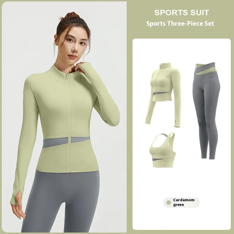 Juyitang peach color matching three-piece nude yoga set running waist fitness set