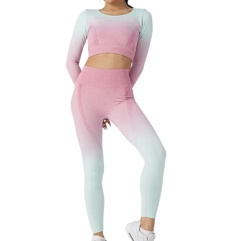 Seamless gradual change running sportswear yoga suit sports fitness suit fitness suit two-piece sports set women