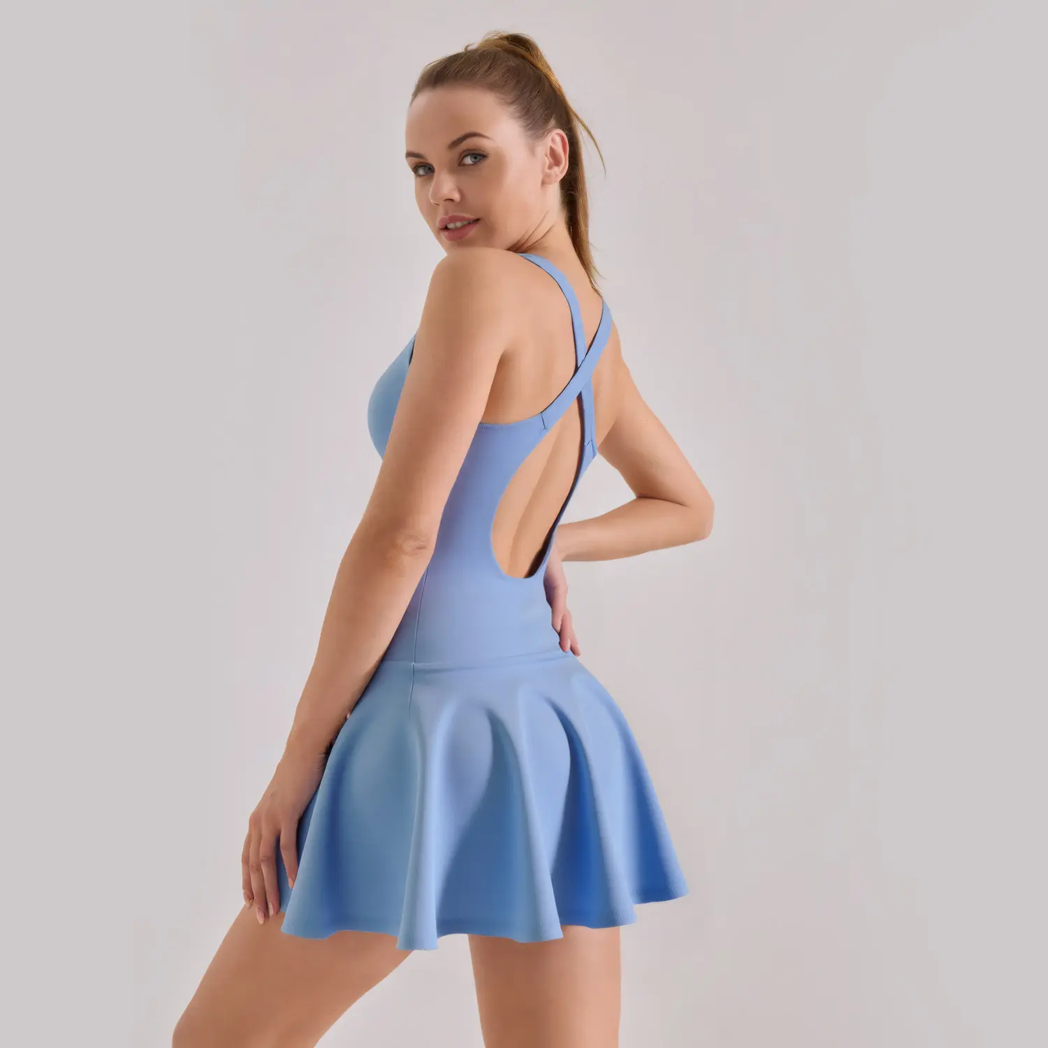 European size high elastic dress summer new nude anti-light sports dress women's tennis dresses