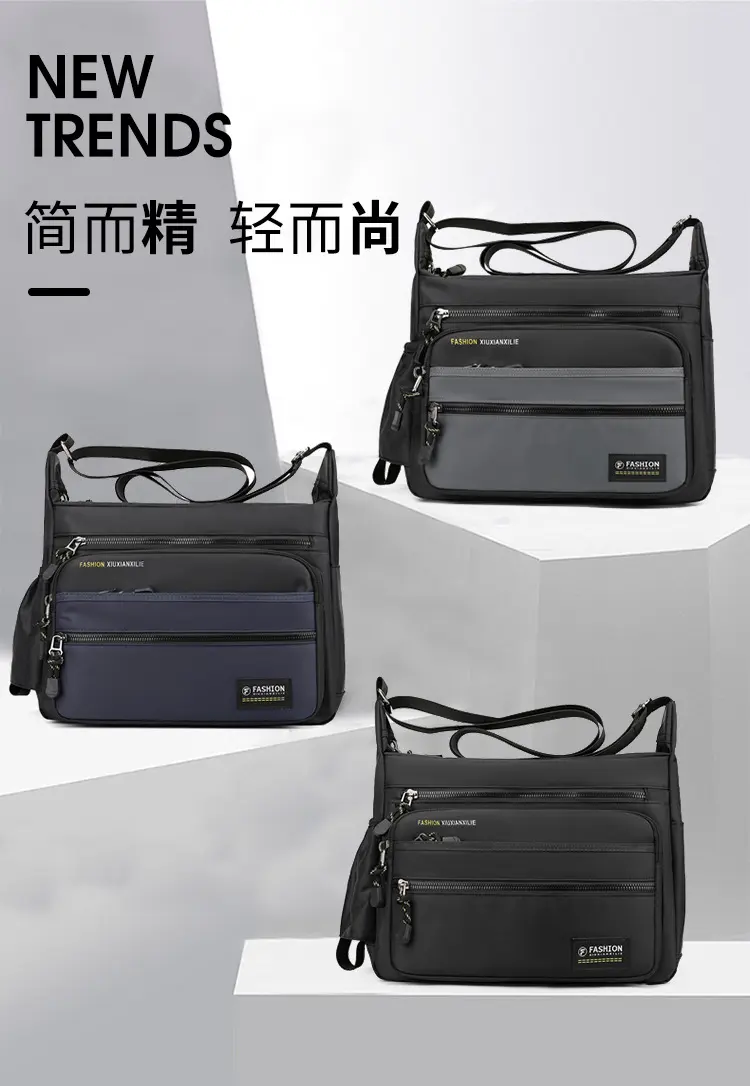 Men's shoulder bag business men's five-layer zipper messenger bag large capacity single backpack mens bag