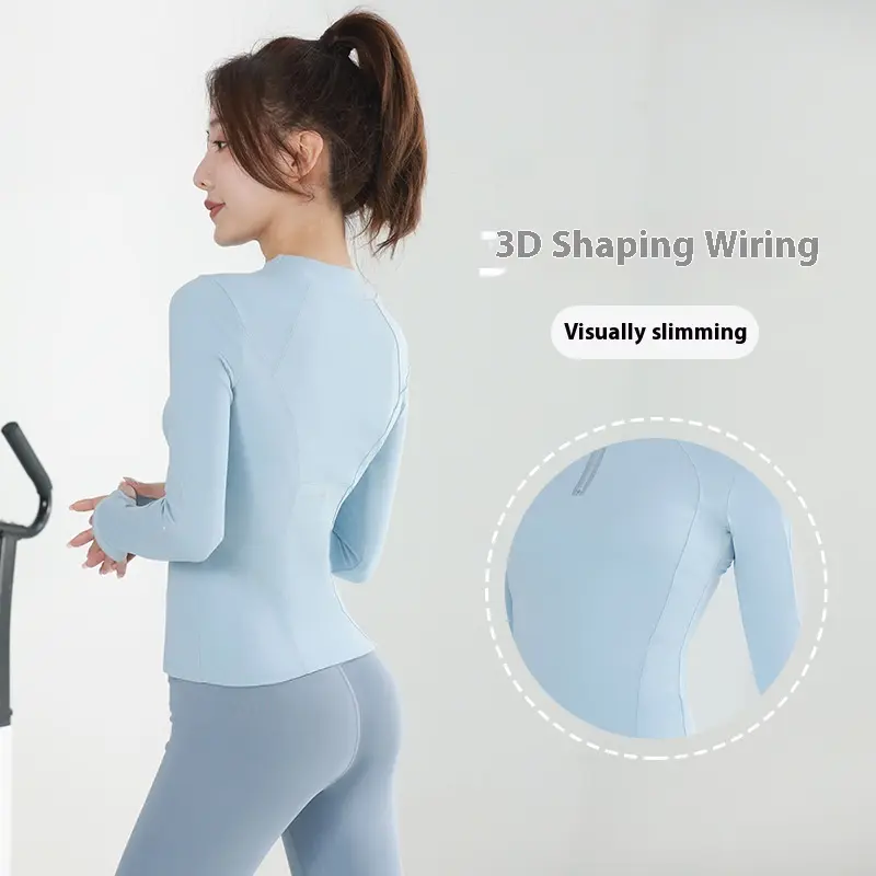 Juyatang half zipper yoga suit sports top nude long sleeve thumb mouth running fitness t-shirt women
