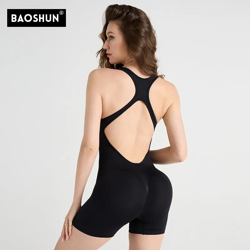 Seamless one-piece yoga suit with chest pad back hollow sports onesie workout clothes for women yoga set