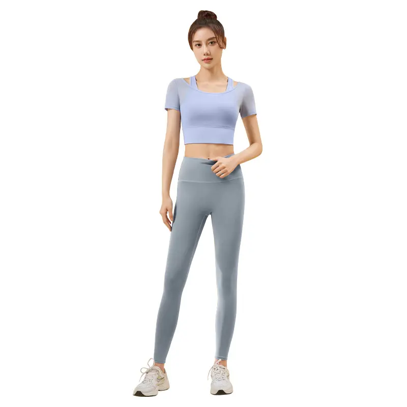 Juyitang mesh neck sports suit nude and thin bra-free running fitness yoga suit women yoga set