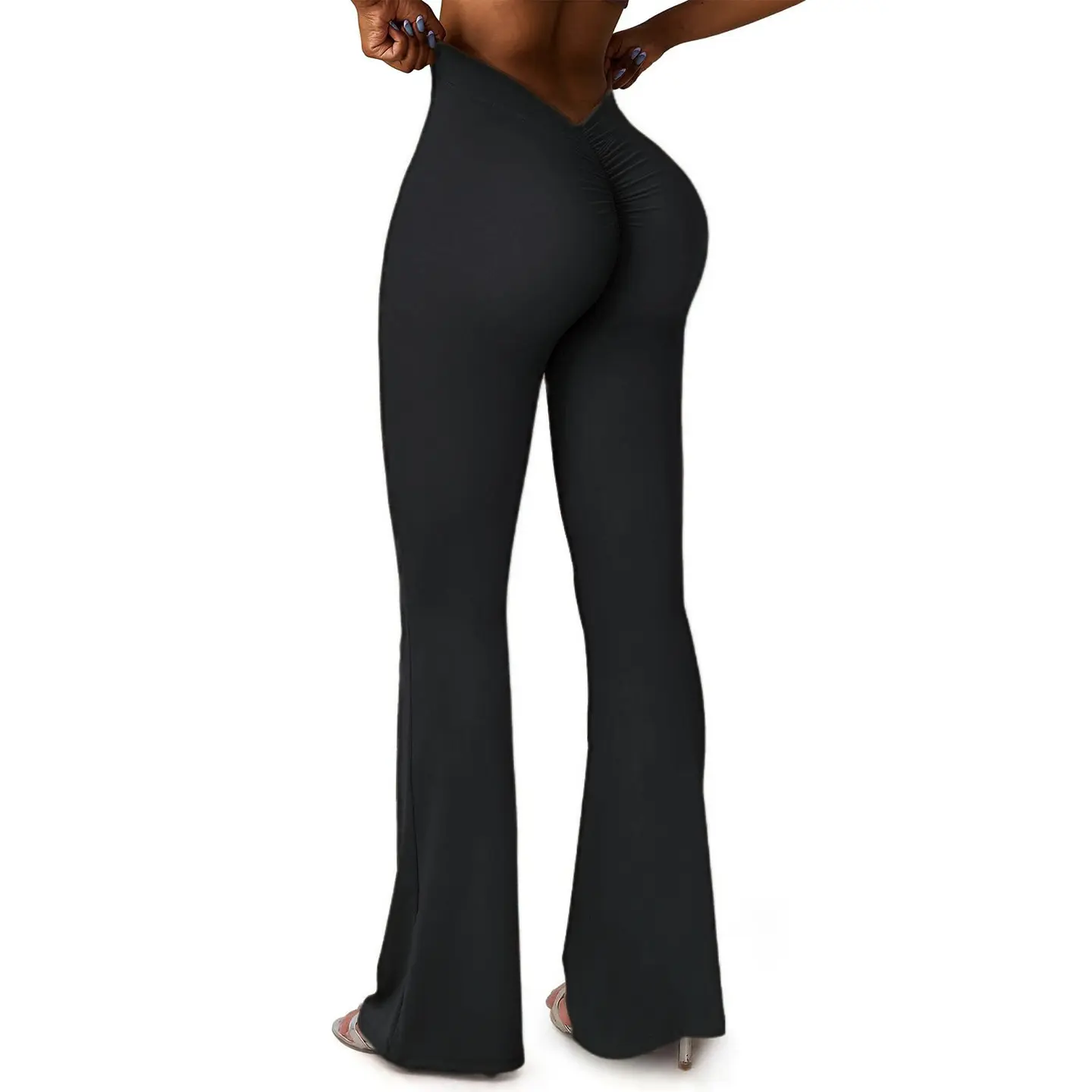 High elastic V waist loose casual hip lift waist outdoor running fitness wide leg pants yoga pants women
