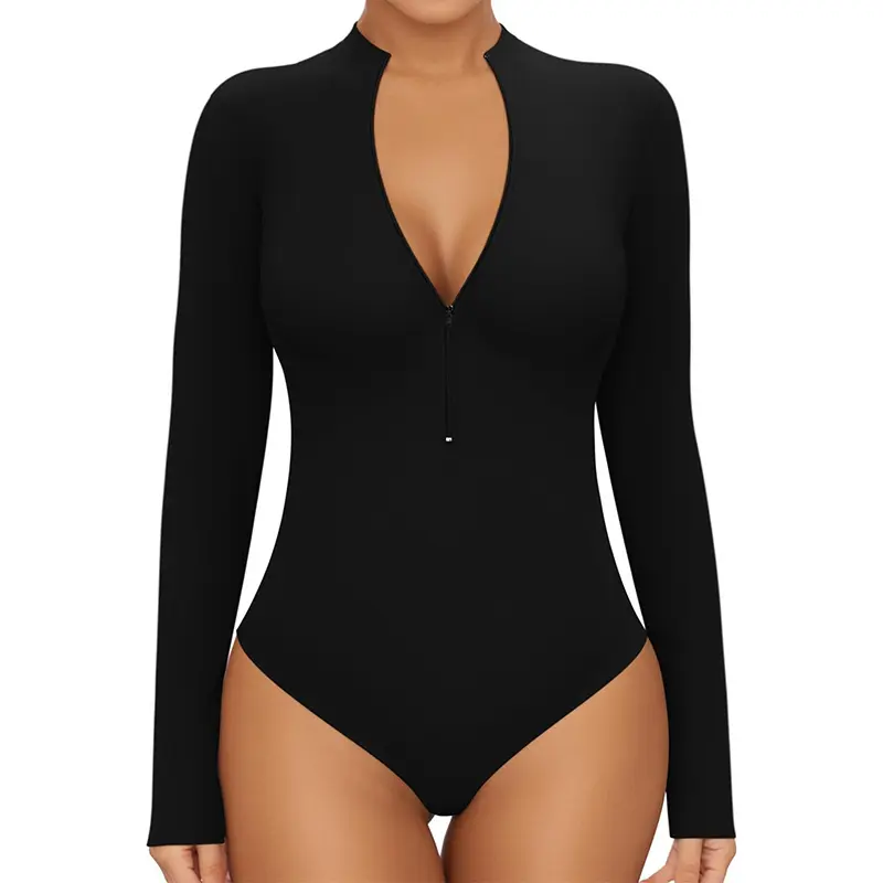 Threaded zipper one-piece yoga suit high intensity training long sleeve one-piece sports set women workout clothes for women