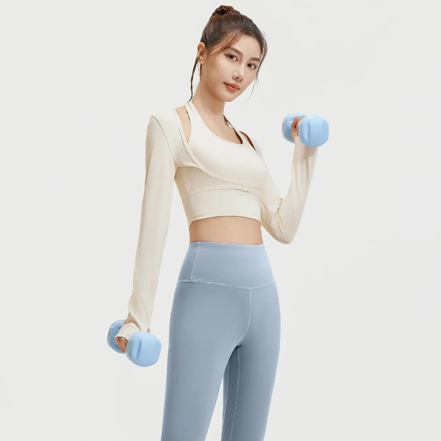 Juyatang fake two-piece neck top with chest pad sports suit breathable Pilates yoga gym set women