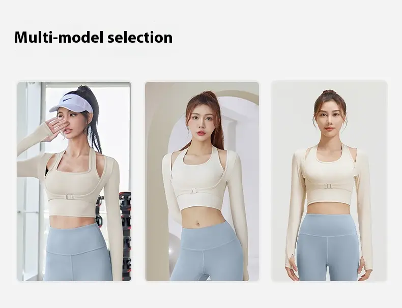 Juyatang fake two-piece neck top with chest pad sports suit breathable Pilates yoga gym set women