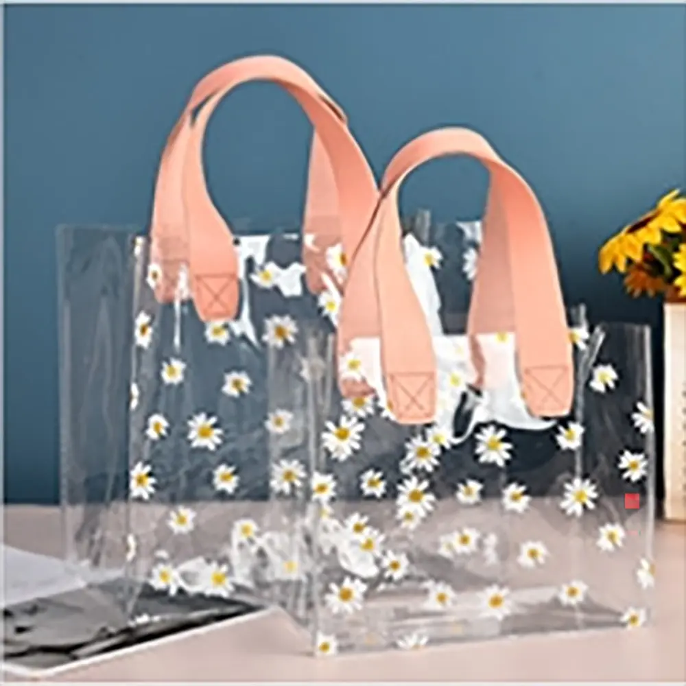 High Quality PVC Transparent Flexible Tote Bag Flower Grocery Bag Large Capacity Shopping Bag Packaging Bag Hand Gift Bag