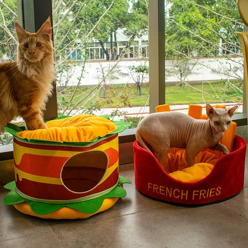 Winter warm French fries cat nest large capacity cat sleep nest removable open pet nest can be cleaned cat villa