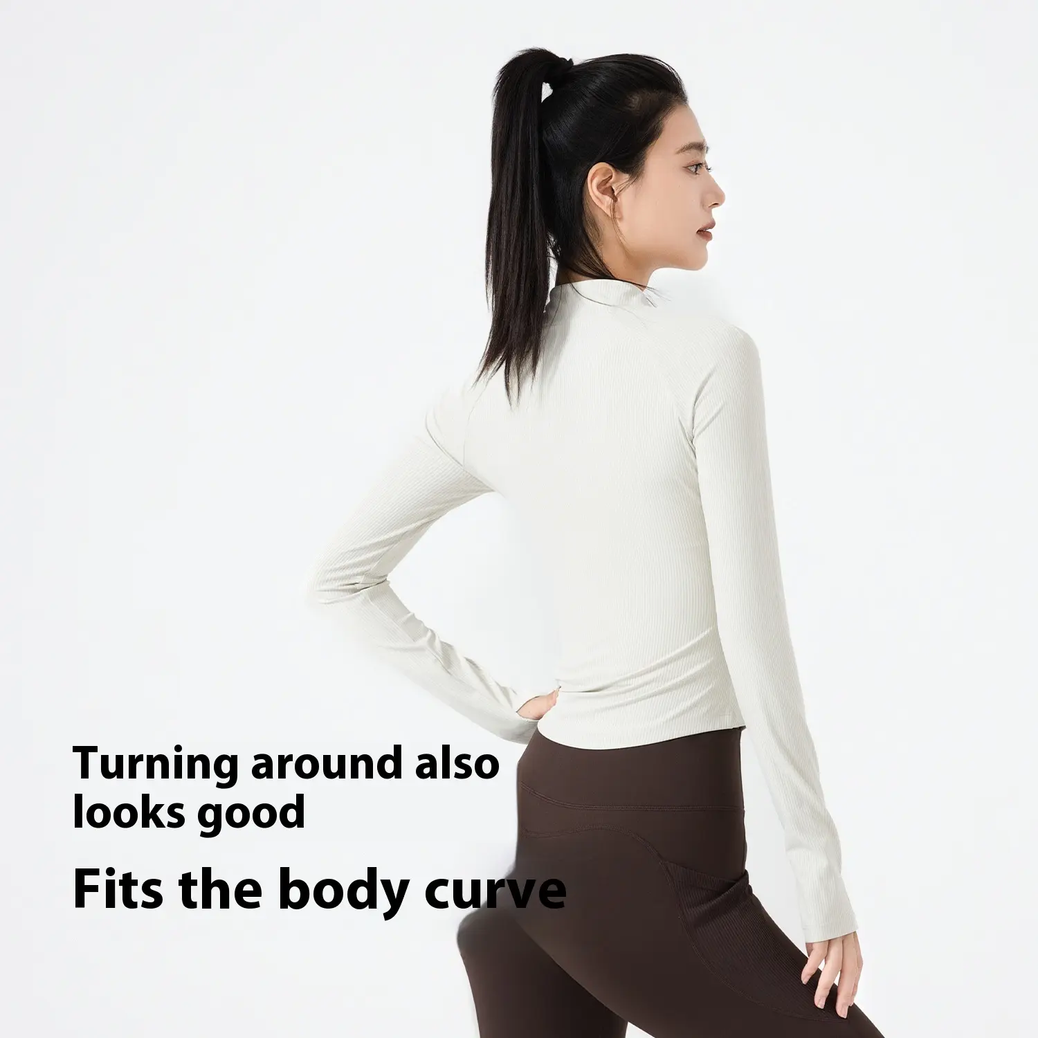 Juyitang's new striped high and low neck slim sports jacket running fitness yoga jacket women fitness femme