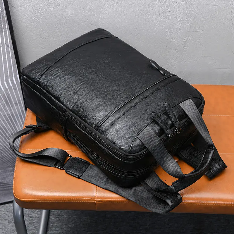 Backpack Men's Large Capacity Street Trend Casual College Student Backpack PU Leather Backpack Men's Bag