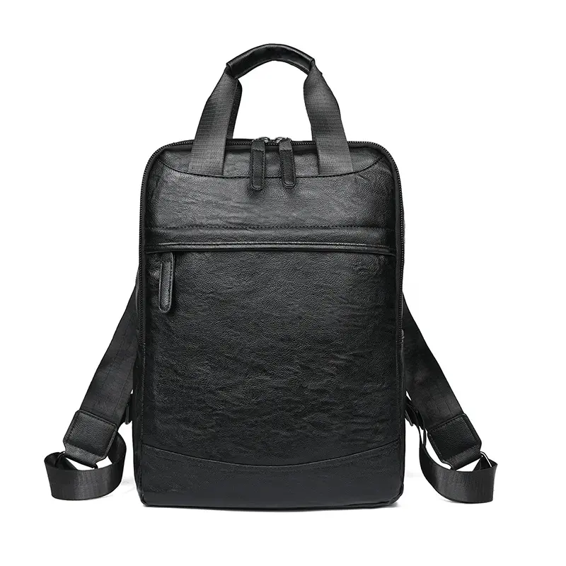 Backpack Men's Large Capacity Street Trend Casual College Student Backpack PU Leather Backpack Men's Bag