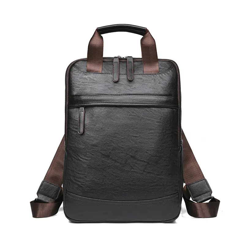Backpack Men's Large Capacity Street Trend Casual College Student Backpack PU Leather Backpack Men's Bag