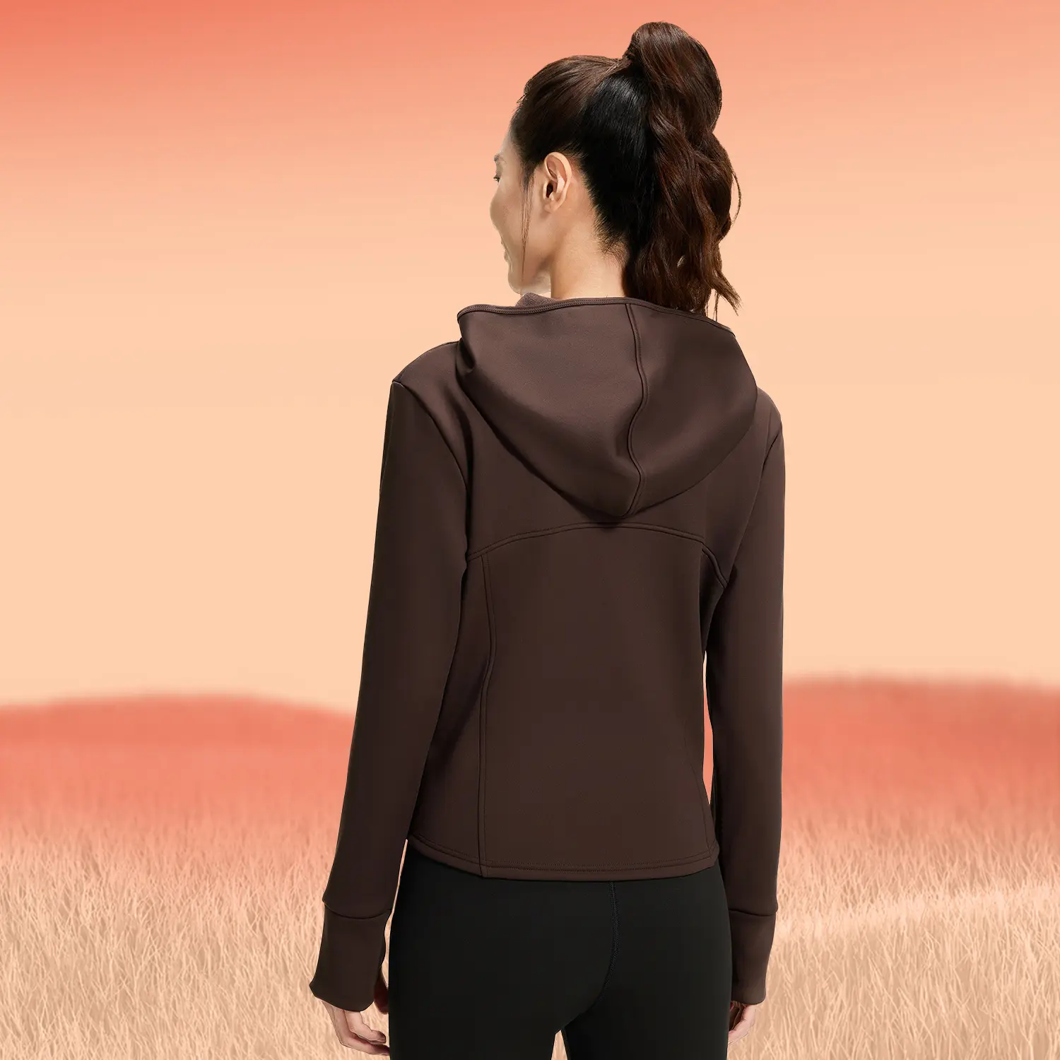 Juyitang autumn and winter peach velvet set, velvet thickened warm hooded pocket sports yoga set