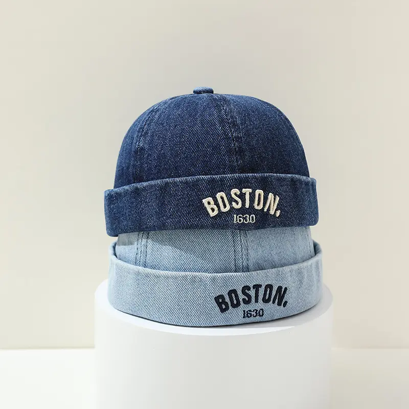 Blue Denim Melon Cap Baby Dome Brimless Hat 1-3Y Children Beanie Drawstring Bonnet Fashion Kids Landlord Hat Hip Hop Docker Caps