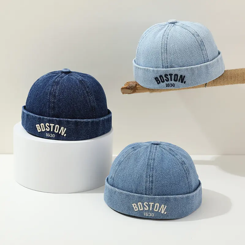 Blue Denim Melon Cap Baby Dome Brimless Hat 1-3Y Children Beanie Drawstring Bonnet Fashion Kids Landlord Hat Hip Hop Docker Caps
