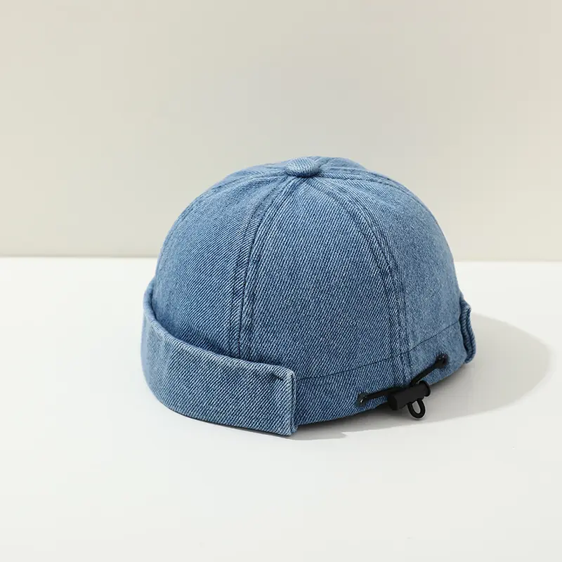 Blue Denim Melon Cap Baby Dome Brimless Hat 1-3Y Children Beanie Drawstring Bonnet Fashion Kids Landlord Hat Hip Hop Docker Caps