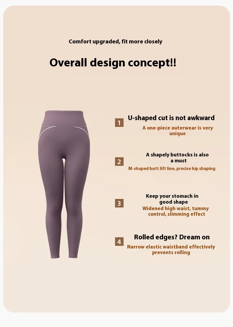 Juyatang line feeling no embarrassment line yoga pants high elastic nude feeling slim fit high waist fitness pants