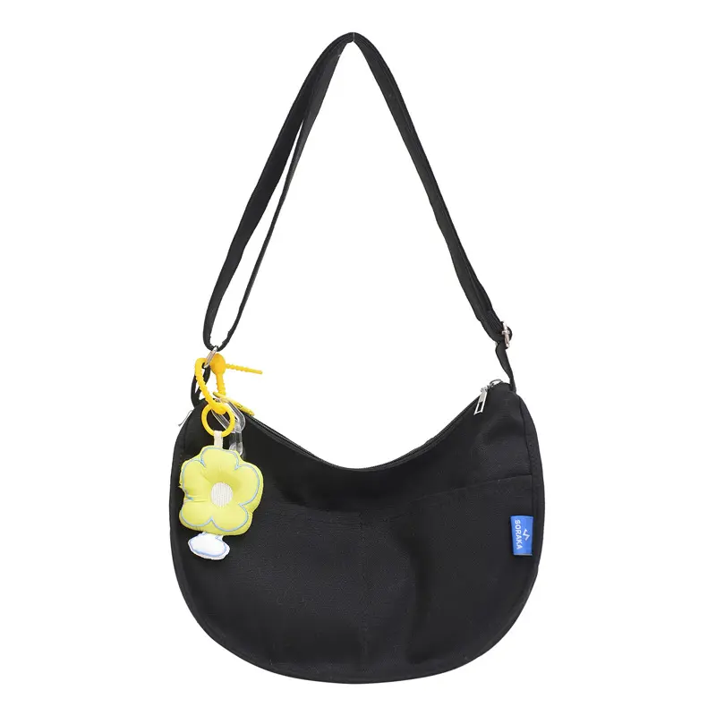 Large capacity canvas dumpling bag female Japanese new all-in-one shoulder bag Fashion flower postman bag crossbody bag