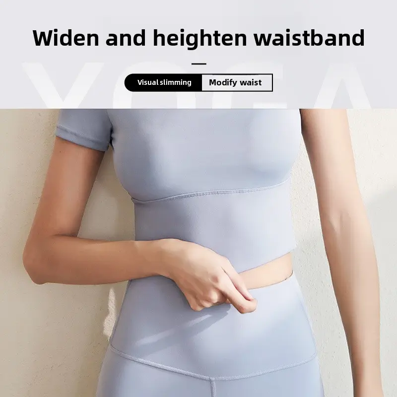 Juyitang slanted shoulder strap chest pad yoga suit short sleeve summer elastic thin fitness yoga top thin women