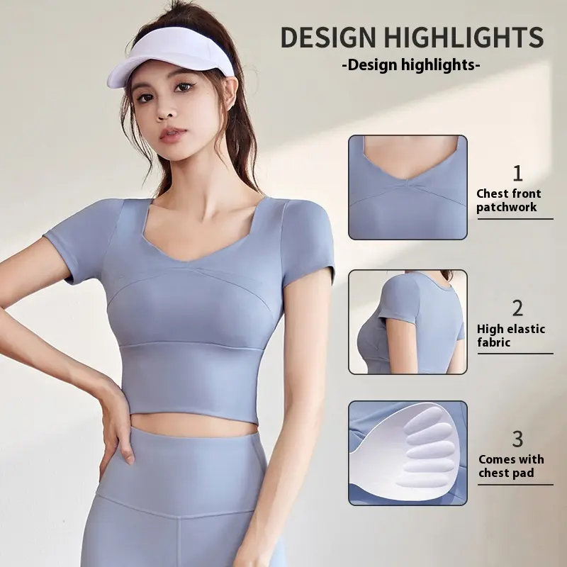 Juyitang Skinny Yoga Clothing Top Running Training With Chest Pad Fitness Clothing Slim Sports Suit