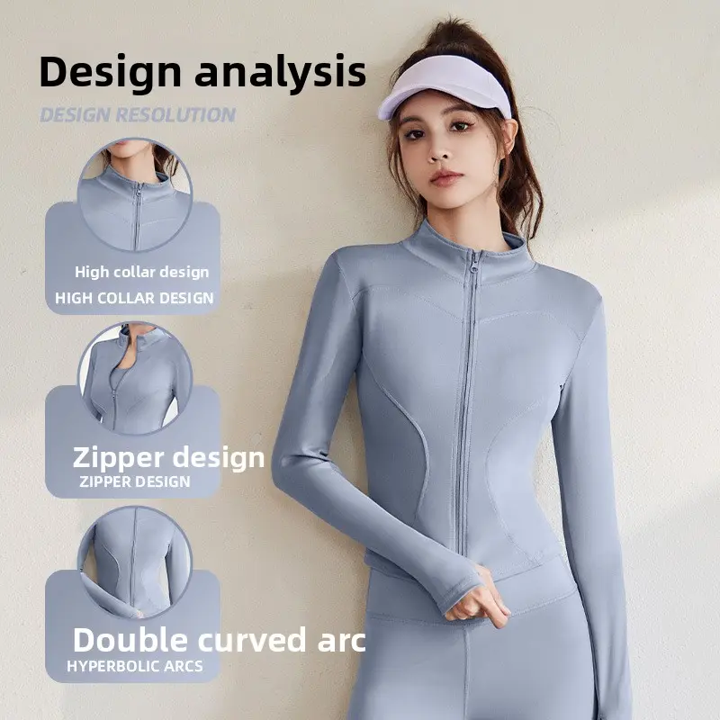 Juyitang Spring and Autumn Sports Jacket Women's Long Sleeve Tights Running Fitness Yoga Clothing Top Jacket