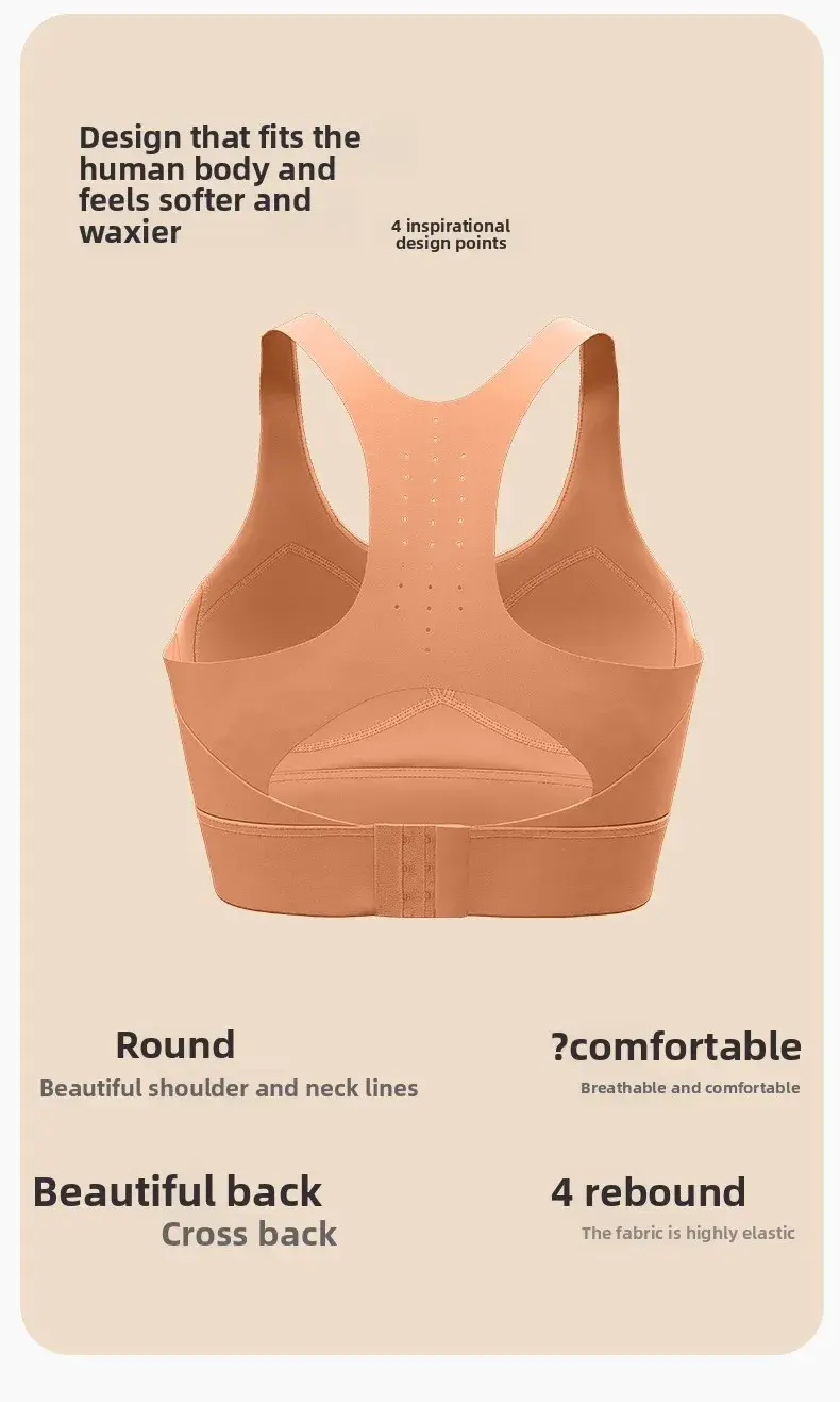 Juyitang High-intensity Anti-shock Sports Bra  Integrated Fixed Cups, Hook-and-eyeClosure, Breathable Sports Underwear for Women