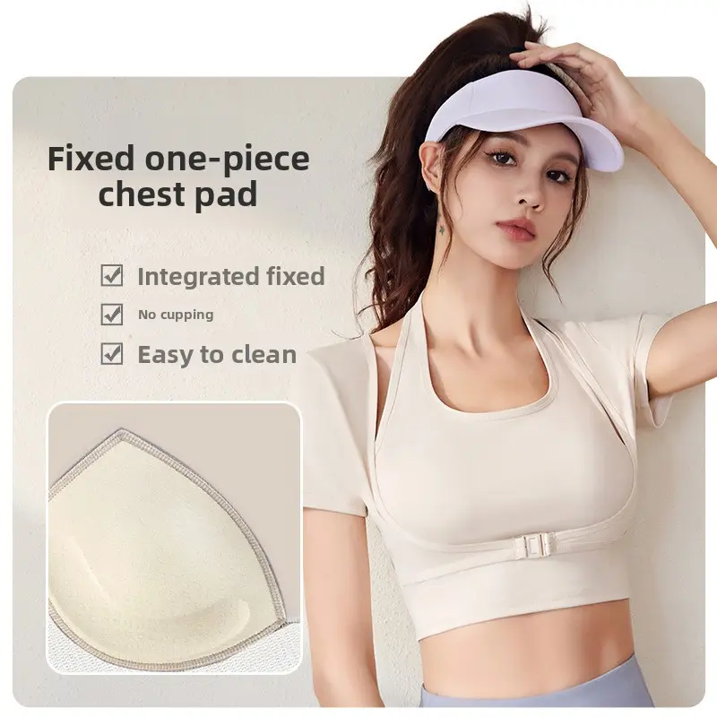 Juyitang bra-free fitness clothes neck-hanging yoga clothes short-sleeved tops tight sports short-sleeved women