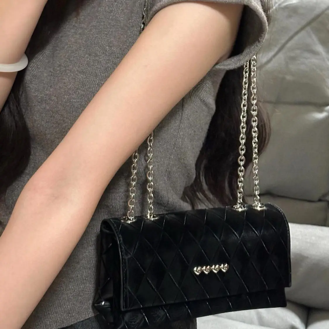 Original Ring-lattice chain small square bag 2025 new fashion niche high-grade texture single shoulder crossbody bag bag female