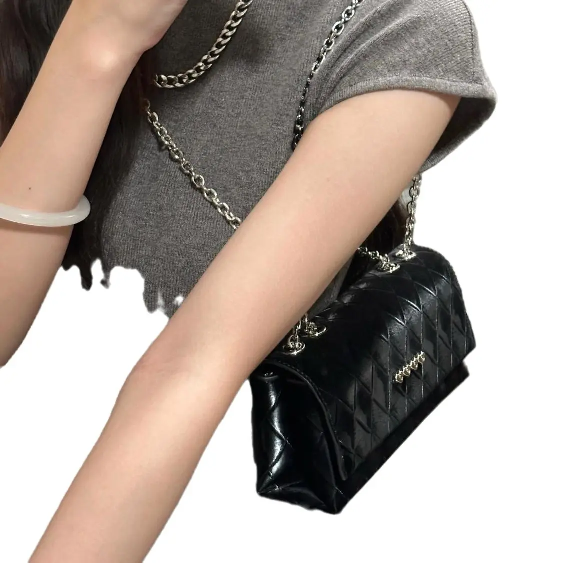 Original Ring-lattice chain small square bag 2025 new fashion niche high-grade texture single shoulder crossbody bag bag female