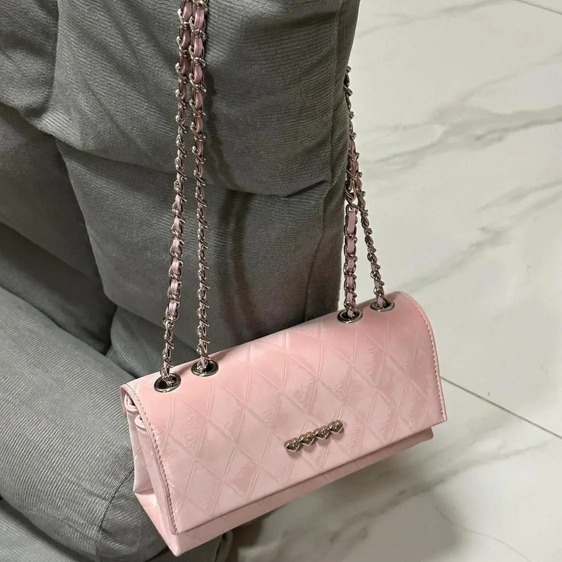 Original Ring-lattice chain small square bag 2025 new fashion niche high-grade texture single shoulder crossbody bag bag female