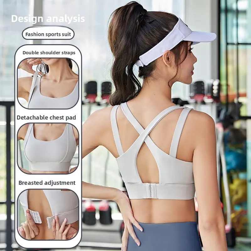 Juyitang Shoulder Strap Sports Underwear High Strength Shockproof Naked Fitness Yoga Bra Women