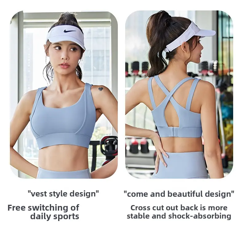 Juyitang Shoulder Strap Sports Underwear High Strength Shockproof Naked Fitness Yoga Bra Women