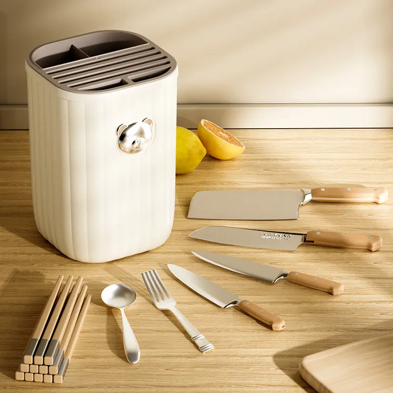 Kitchen rotating knife rack rack countertop multi-functional chopsticks cylinder knife rack integrated storage box tableware