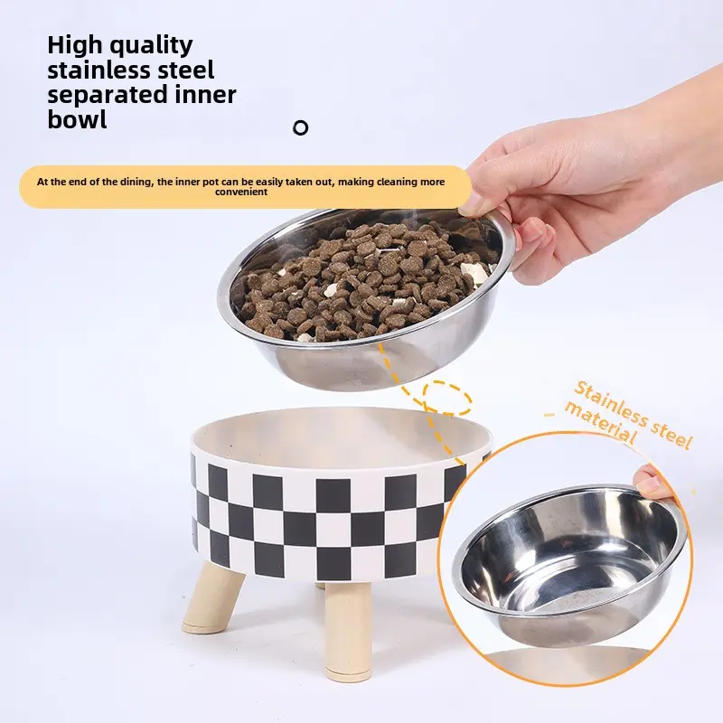 Cat bowl anti-upset stainless steel feeding bowl Tall large caliber pet bowl Dog drinking bowl Pet food set pet supplies